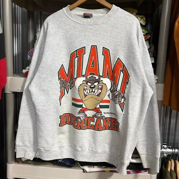 Miami Hurricanes Looney Tunes Taz graphic ash color Sweatshirt - Picture 1 of 2